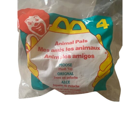 Vintage McDonalds Animal Pals Moose Plush Toy Happy Meal #4 New Sealed Bag - Picture 2 of 3